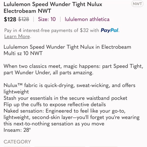 Lululemon Speed Wunder Tight Nulux Electrobeam Leggings NWOT - Picture 3 of 3